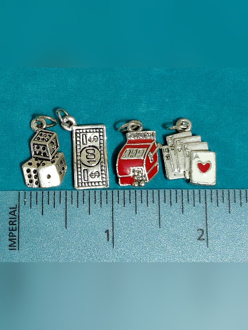 Charms Set Of 4 Vintage Casino Gambling Silver With Enamel Accents